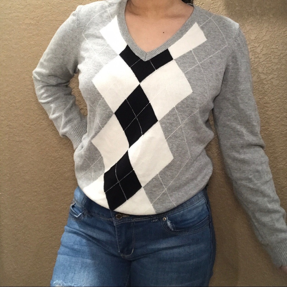 V-neck argyle sweater